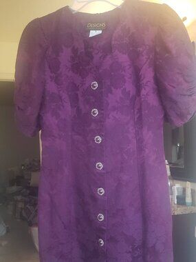 Vintage Purple Jacquard Dress- 80's/90's  Great for Fall!